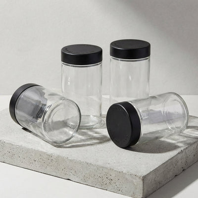 18oz Child-Resistant Glass Jars with Black Caps – 28 Grams (1 Ounce) Capacity, Airtight and Durable, 24-Pack – The Ultimate Storage Solution for Cannabis Flower, Food, and Crafts