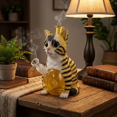 8.8" Tabby Cat Water Pipe | Glass + PVC