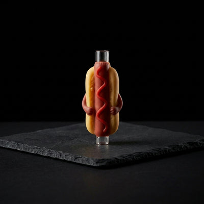Hot dog straight tube glass pipe on dark slate surface - Oil Slick Pad