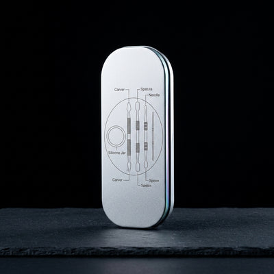 Iridescent Dab Tool Travel Case on dark slate surface - Oil Slick Pad