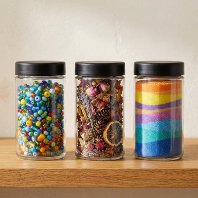Lifestyle - Craft display with beads, potpourri, colored sand