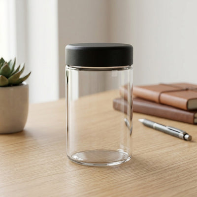 Oil Slick 10oz Child-Resistant Glass Jars with Black Caps - 14 Grams (1/2 Ounce) Capacity - lifestyle product photography