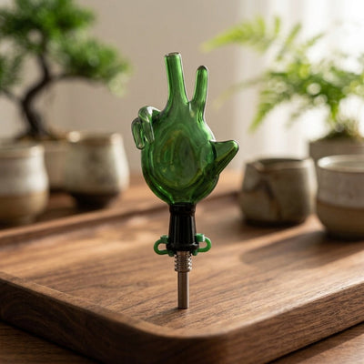 3.5″ 10mm Sculpted Hand Glass Nectar Straw - lifestyle product photography