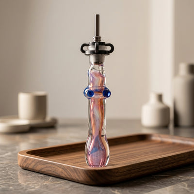 5.5″ Fume W/ Cobalt Donut Stand Nectar Straw - lifestyle product photography