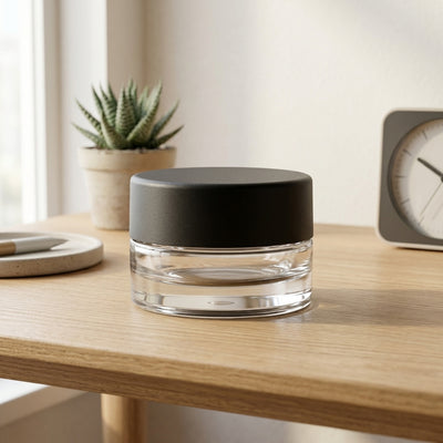 5ml Glass Jar- Heavy Bottom Child Resistant Jar with Black Lids - lifestyle product photography