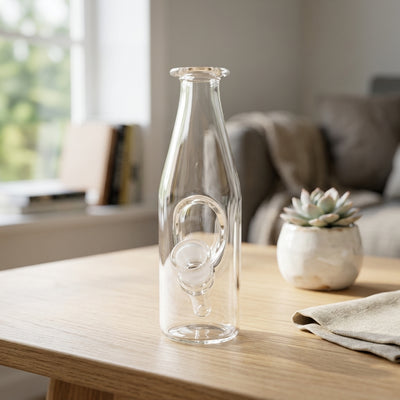 6" Clear Sake Bottle Rig - lifestyle product photography