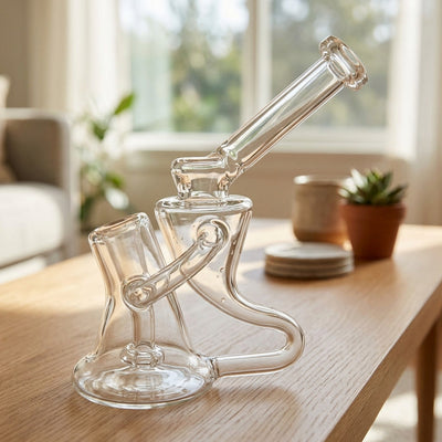 7.5″ Clear Single Uptake Dewar Kickback Recycler - lifestyle product photography