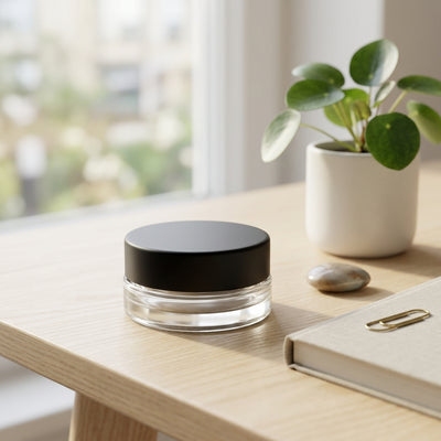 7ml Glass Jars- Low Profile heavy bottom- Screw Top with Lids - lifestyle product photography