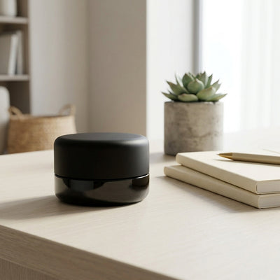 7ml UV Resistant Heavy Bottom Jar with Child Resistant Black Lids - lifestyle product photography