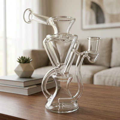 8″ Clear Dual Uptake Recycler - lifestyle product photography
