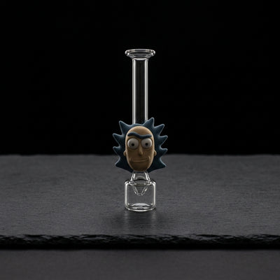 Mad Scientist Glass Hand Pipe on dark slate surface - Oil Slick Pad