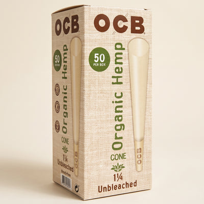 OCB Organic Hemp 1 ¼ Cones Tower, light background