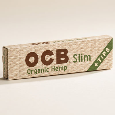 OCB Organic Hemp Slim Papers + Tips, light background