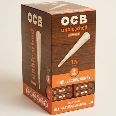 OCB Unbleached 1 ¼ Cones – 6 Count / 24 Packs, light background