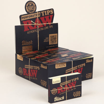 RAW Black Classic Extra Long Perforated Tips 36bx, light background