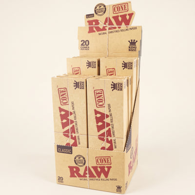 RAW Classic 20pk Pre-Roll King Size Cones 12bx, light background