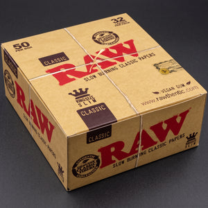 RAW Classic King Size Slim Rolling Papers - Bulk Case (50 Packs, 32 Leaves Each)