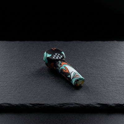 3.5″ Silicone Decal Hand Pipe w/ Metal Bowl & Lid on dark slate surface - Oil Slick Pad