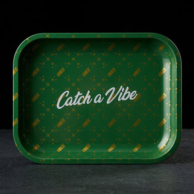 VIBES Catch A Vibe Rolling Tray - Large on dark slate surface - Oil Slick Pad