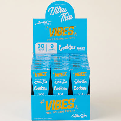 Vibes X Cookies 53mm Ultra Thin Cones – 9 / 30 Display Box – Blue, light background