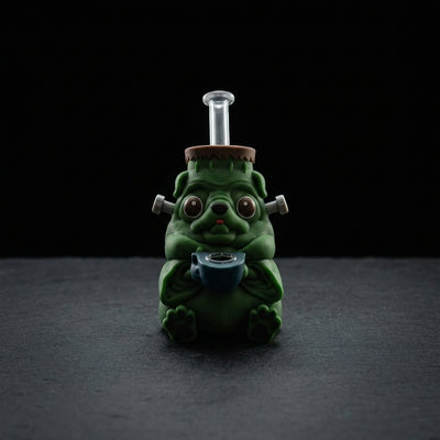 Zombie pug water pipe on dark slate surface - Oil Slick Pad